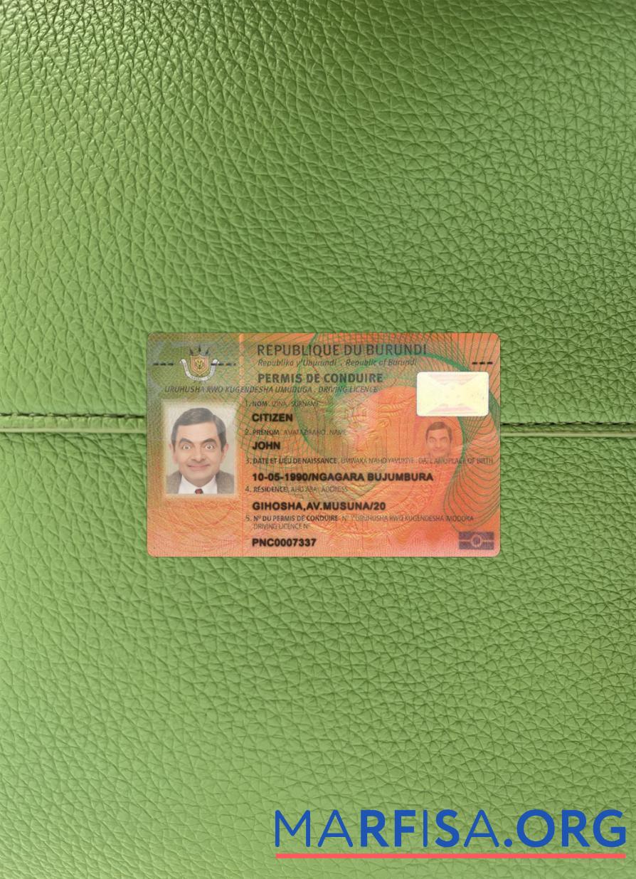 Blank Burundi driving license photolook template